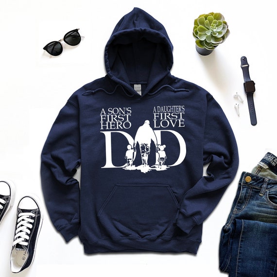 Son's First Hero Hoodie, Daughter's First Love Hoodie, Family Dad Hoodie, Father Son and Daughter Hoodie, Fathers Day Hoodie, Superhero Dad