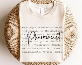 Pharmacist Description T-Shirt, Medication Expert Traits Shirt, Healthcare Professional Gift Tee, Minimalist Pharmacy Shirt