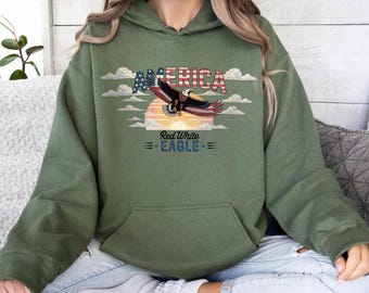 4th of July Hoodie, America Eagle Hoodie, Red White Blue Pullover, Patriotic Graphic, Independence Day Freedom Hoodie