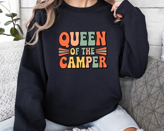 Königin der Camper-Sweatshirt, lustiges Camping-Sweat, Retro RV-T-Shirt, Outdoor-Abenteuer-Grafik, Glam-Natur-Reisen