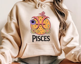 Sudadera con capucha del zodiaco Piscis - Sudadera con capucha para amantes de la astrología Piscis - Regalo para mamá Piscis - Sudadera con capucha del signo del zodiaco Piscis - Sudadera con capucha de cumpleaños astrológico