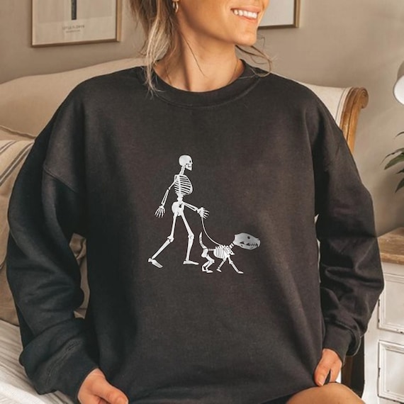 Funny Halloween Skeleton Sweatshirt, Halloween Dog Lover Sweatshirt, Dog Skeleton Sweatshirt, Halloween Costume Sweatshirt, Spooky Sweater