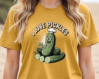 I Love Pickles T-Shirt, Funny Pickle Lover Shirt, Cute Vegetable Cartoon Tee, Dill Pickle Food Humor Design