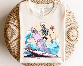 Surfer Skeleton Shirt, Surfboard Lover Shirt, Adventure Shirt, Skeleton Shirt, Halloween Surfer Shirt, Spooky Surfer Shirt, Fall Shirt