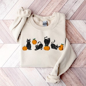 Black Cat Sweatshirt, Cats With Pumpkins Sweatshirt, Pumpkin Sweatshirt, Spooky Cat Sweatshirt, Happy Halloween Sweatshirt, Halloween