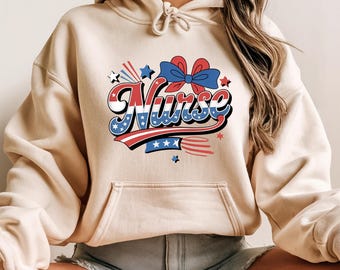 Red White Blue Nurse Hoodie, Patriotic Medical Worker Pullover Gift for 4th of July or National Holidays
