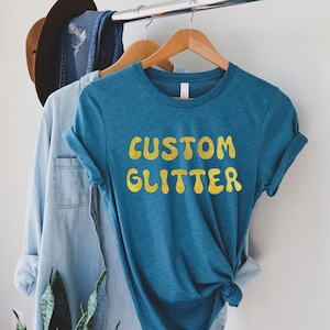 Custom Glitter T-Shirt, Personalized Glitter T-Shirt, Custom Glitter Tee, Custom Glitter Text, Sparkly T-shirt, Christmas Glitter T-shirt,
