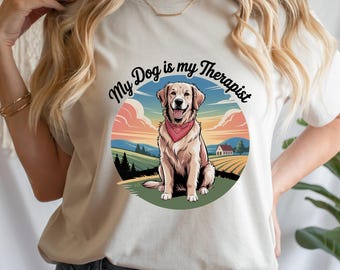 Camiseta "Mi perro es mi terapeuta", camiseta para amantes de los perros de apoyo emocional, camiseta de terapia para mascotas, lindo regalo de salud mental para mamás de perros