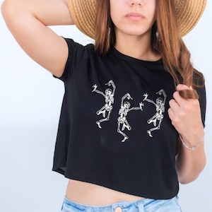 Dancing Skeleton Crop Top, Funny Halloween Skeleton Crop Top, Halloween Party Crop Top, Halloween Costume Crop Top, Halloween Crop Top