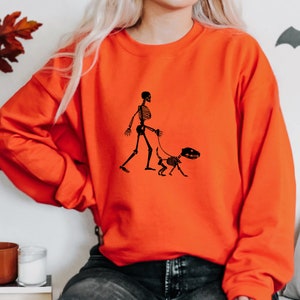 Moletom engraçado de esqueleto de Halloween, moletom de amante de cachorro de Halloween, moletom de esqueleto de cachorro, moletom de fantasia de Halloween, suéter assustador imagem 8