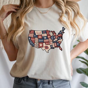 USA Karte Shirt, Patchwork Amerika Shirt, 4. Juli T-Shirt, Rot, Weiß, Blaue Staaten Grafik, Vaterländisches Shirt, Unabhängigkeitstag T-Shirt
