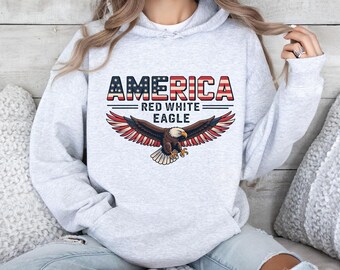 4th of July Hoodie, Red White Blue Eagle Hoodie, Patriotic Graphic Pullover, America Hoodie, Independence Day Freedom Wear