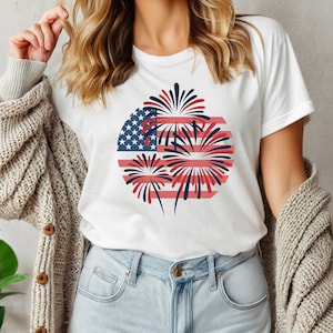 USA Fireworks Shirt, 4th of July Tee, Red White Blue Flag Shirt, Patriotic Firework Graphic Tee, Independence Day Celebration