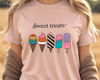 Maglietta con dolciumi, maglietta con gelato LGBTQ Pride, maglietta con grafica di dessert arcobaleno, maglietta estiva divertente per il mese dell'orgoglio per l'uguaglianza