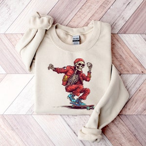 Skeleton Skater Sweatshirt, Skateboard Lover Gift, Skating Sweatshirt, Halloween Pumpkin Sweatshirt, Spooky Skater Skeleton Sweatshirt