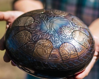 ¡Lee primero la descripción! Tambor de lengua Árbol de la Vida de 23 cm (9") + mazos: tu mejor regalo.