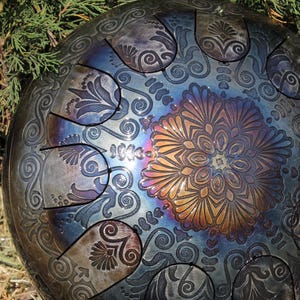 Lily Tongue DRUM Burned Color 11.5&quot;/30cm (tank handpan steel tongue hank drum ) - Greek Lily