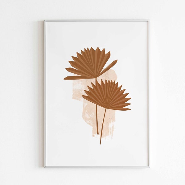 Fan Palm Art Print | Tropical Wall Art | Minimalist Palm Leaf Print | Printable Botanical Poster | Neutral Wall Decor | Brown Tone Artwork