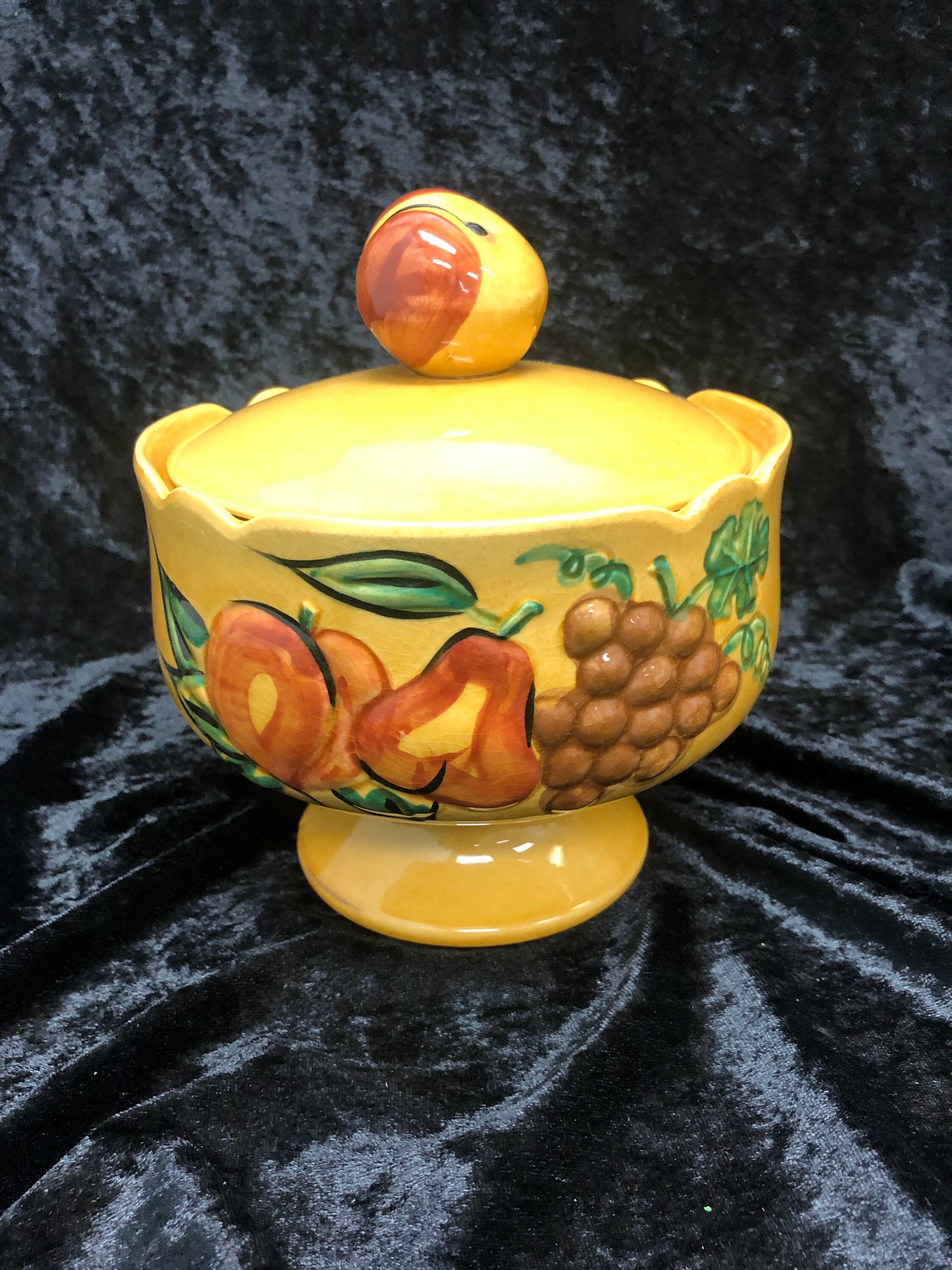 California Pottery USA Covered footed candy Bowl/Dish Majolica Etsy