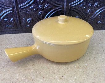 La Solana Yellow Stoneware Pottery Bowl Pot Dish with Handle Vintage #2