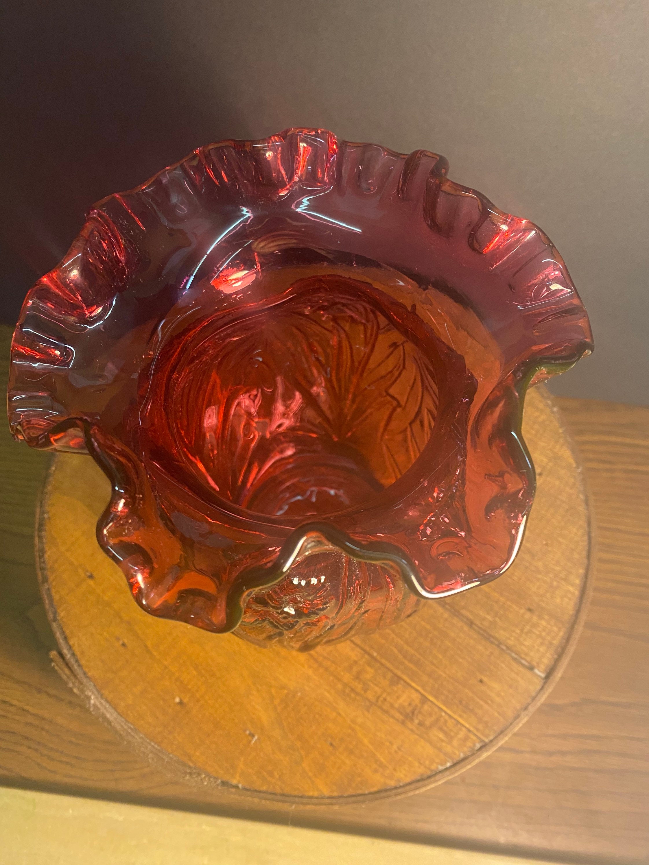 Fenton Cranberry Art Glass Daffodil Vase Vintage - Etsy