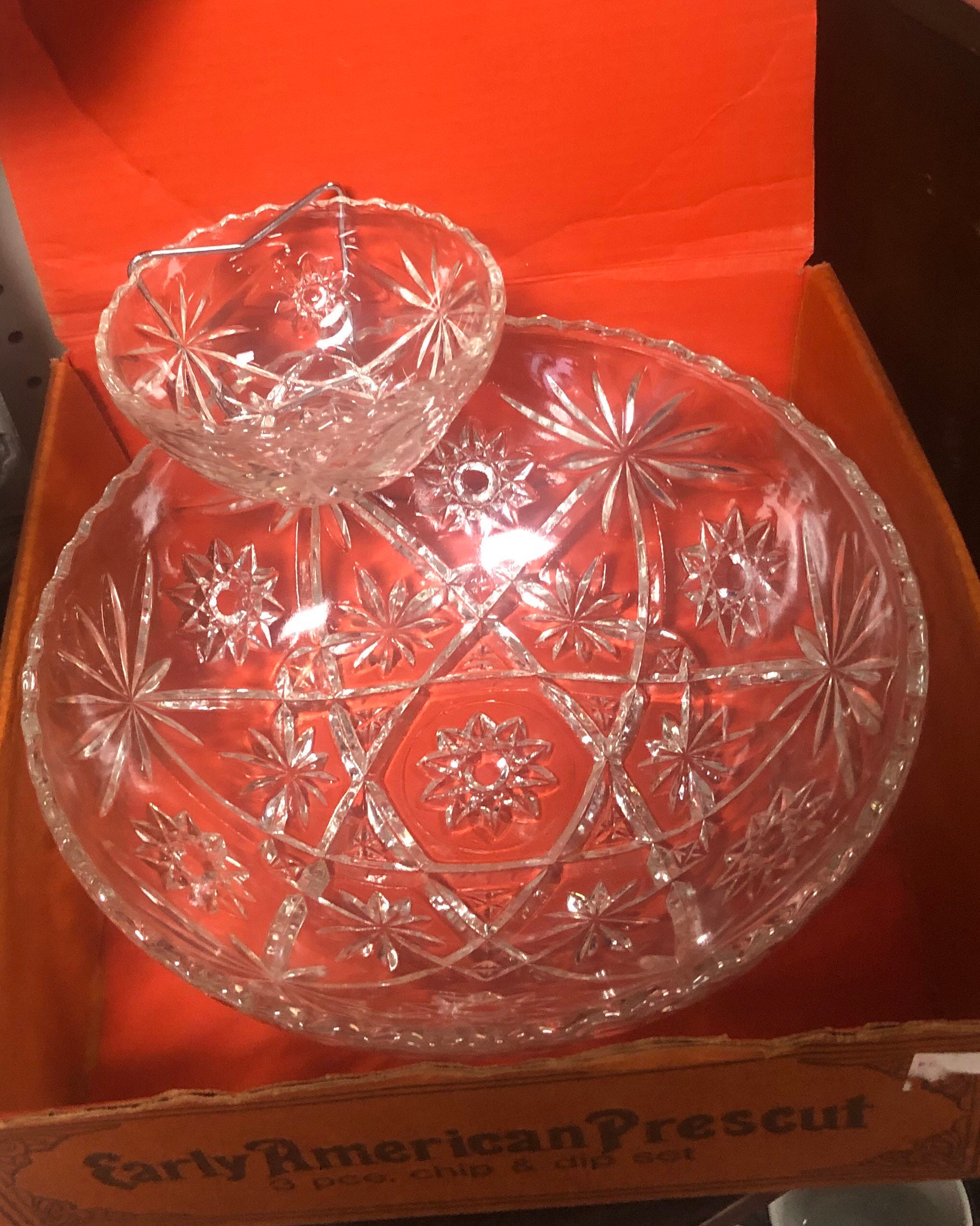 Clear Glass 3 Piece Chip And Dip Set Early American Prescut Etsy