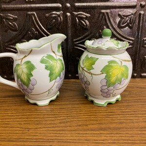 Hand painted Sugar Bowl and Creamer