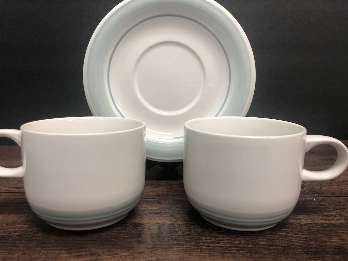 Genuine Stoneware Japan 2 Coffee Mugs With 1 Saucer Vintage Etsy