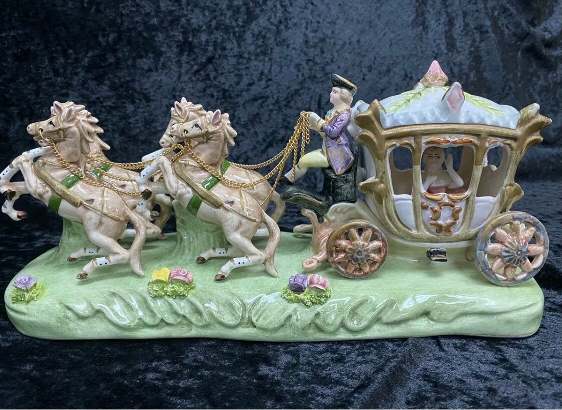Capodimonte Armqani Porcelain Horse Drawn Royal Carriage W/ N Crown Marking Etsy