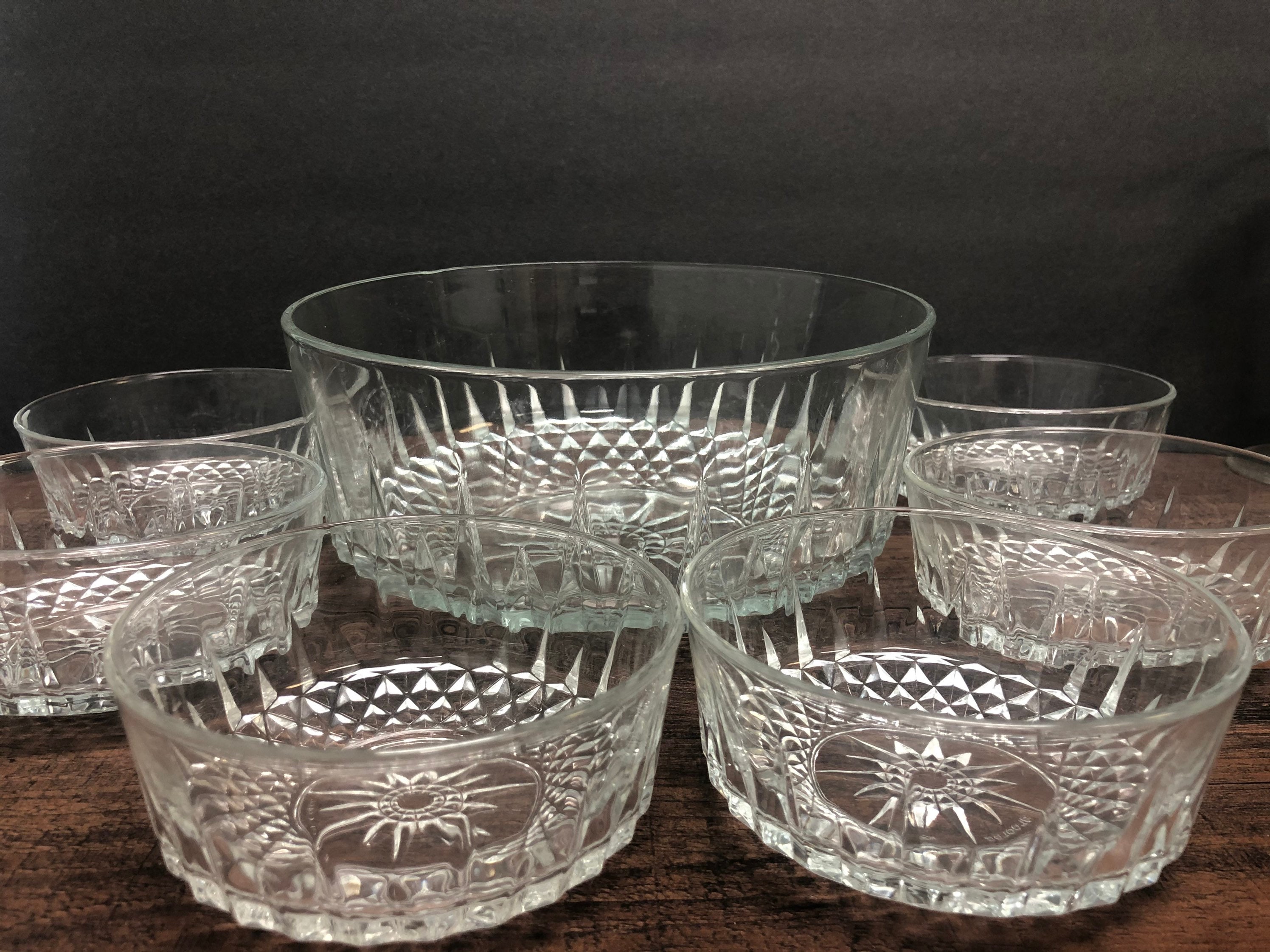 Retro Arcoroc Crystal Glass Diamond Sunburst Salad Fruit Bowl Etsy