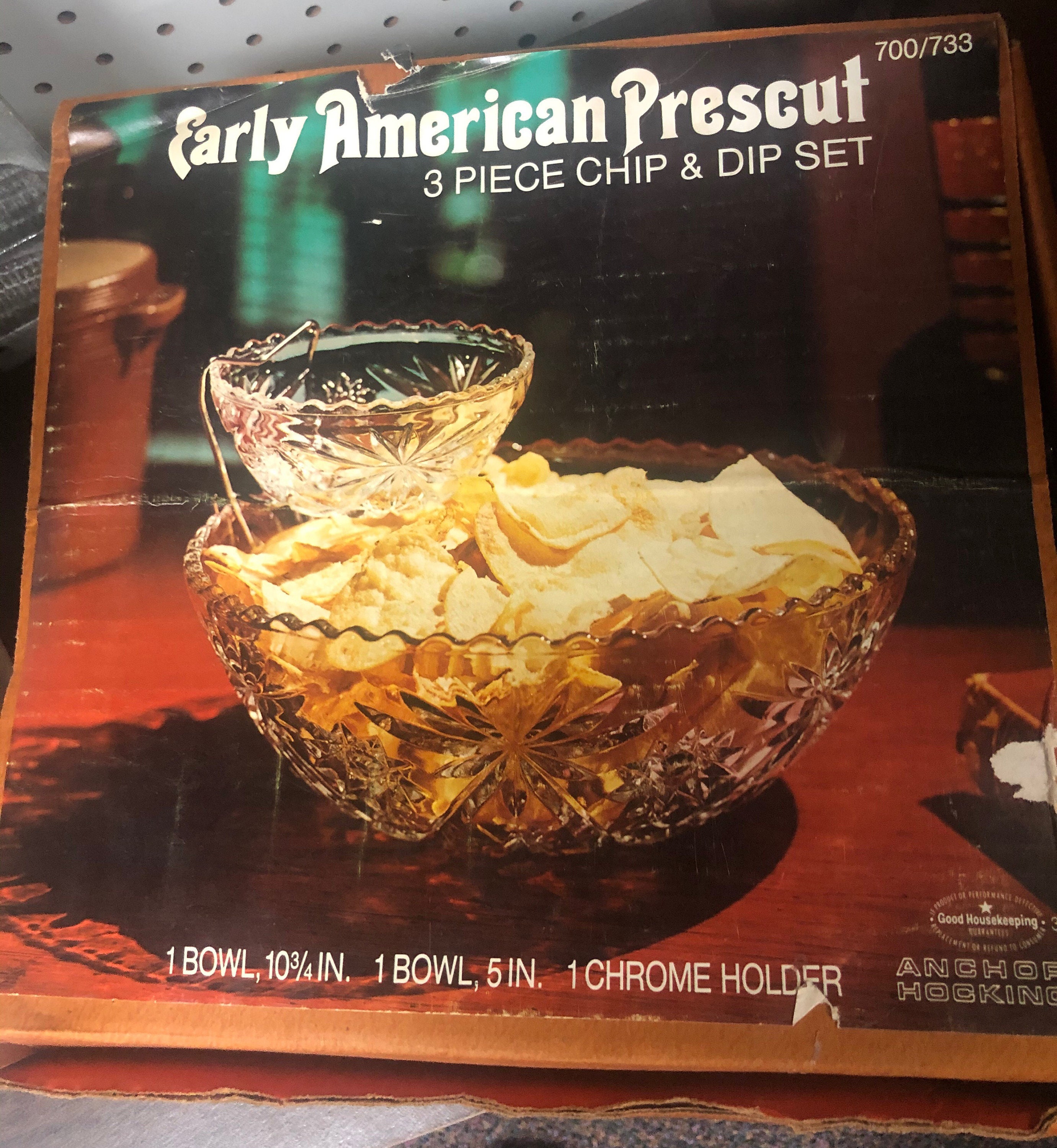 Clear Glass 3 Piece Chip And Dip Set Early American Prescut Etsy