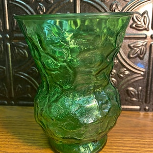 Green Glass Crinkle Textured Flower Vase E.O. Brody Cleveland OH USA