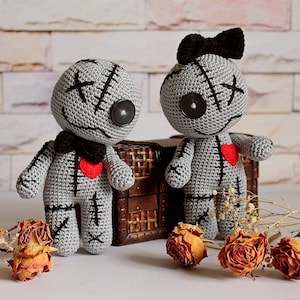 Amigurumi couple scary dolls Crochet creepy voodoo doll Cute voodoo zombie doll Horror doll voodoo crochet