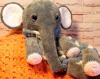 Crochet Elephant Lovey, Chunky Plushie Snuggler