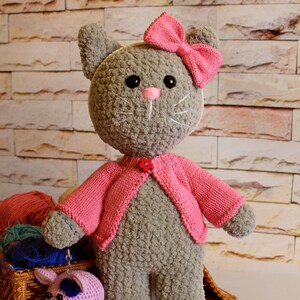 Crochet cat plushie with clothes, Gifts for kids, Cat stuffed animal plush toys, Amigurumi plush cat toy