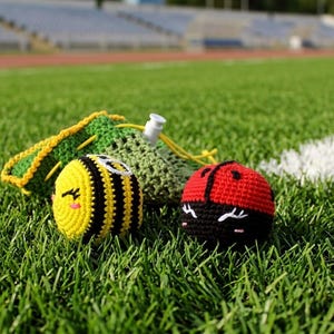 Crochet Hacky Sack Set, Bee and Ladybug Juggling Balls with Pouch