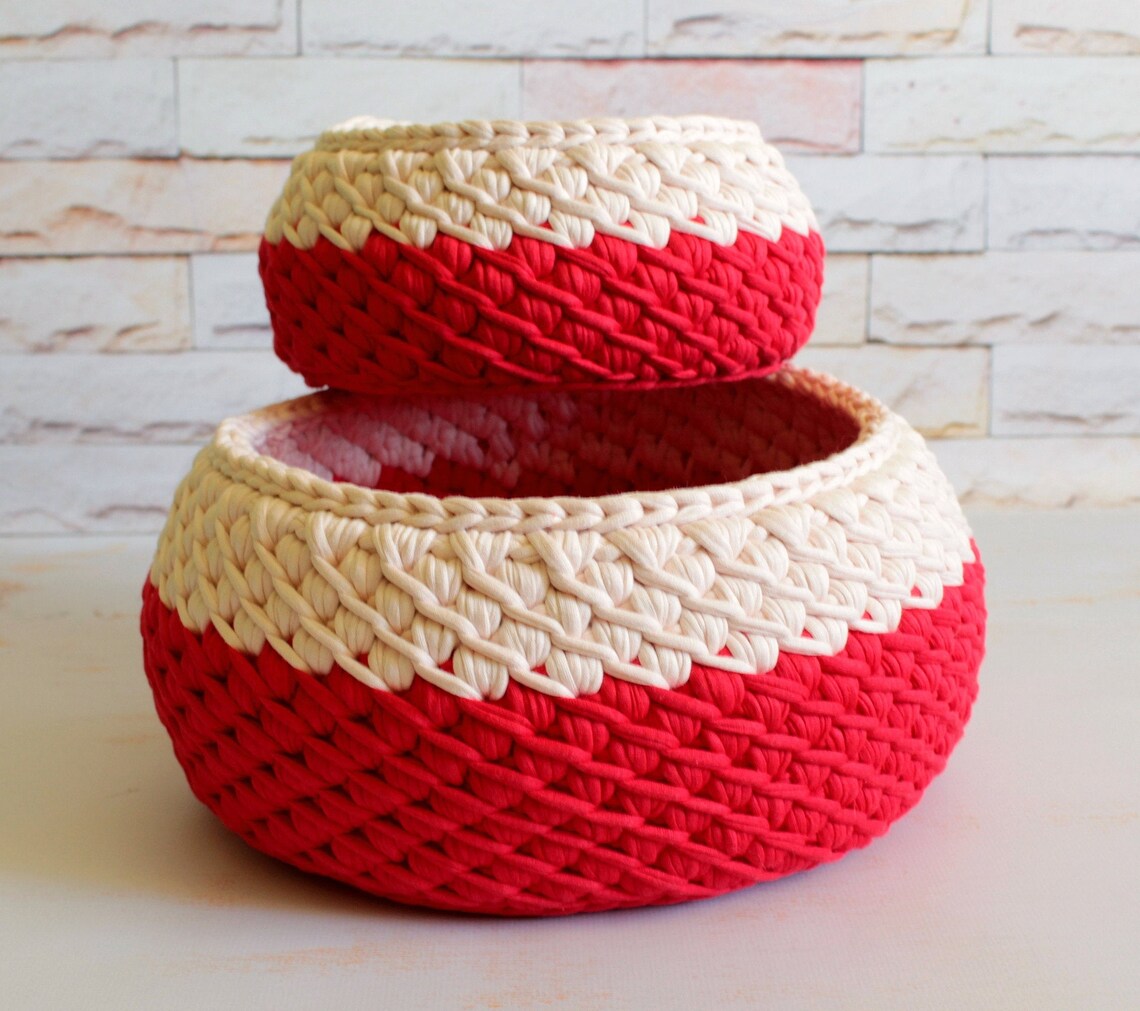 Crochet baskets Tshirt yarn basket Cotton rope basket Crochet Etsy