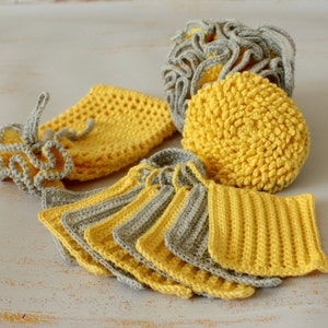 Crochet eco-friendly products Cotton spa set: 8 makeup remover pads, face wash, shower pouf, soap saver bag