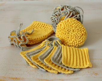 Crochet Cotton Spa Set: 8 Makeup Remover Pads, Face Wash, Shower Pouf, Soap Saver Bag