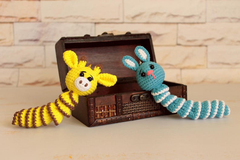 Crochet worry pet Worry worm ADHD help Stress relief toy Anxiety toy worm: cat, frog, giraffe, rabbit, axolotl, elephant Anxiety relief toy image 2