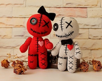 Crochet Cotton Voodoo Guardian, Creepy Halloween Mascot, Spooky Gothic Room Decor, Handmade Witchy Souvenir