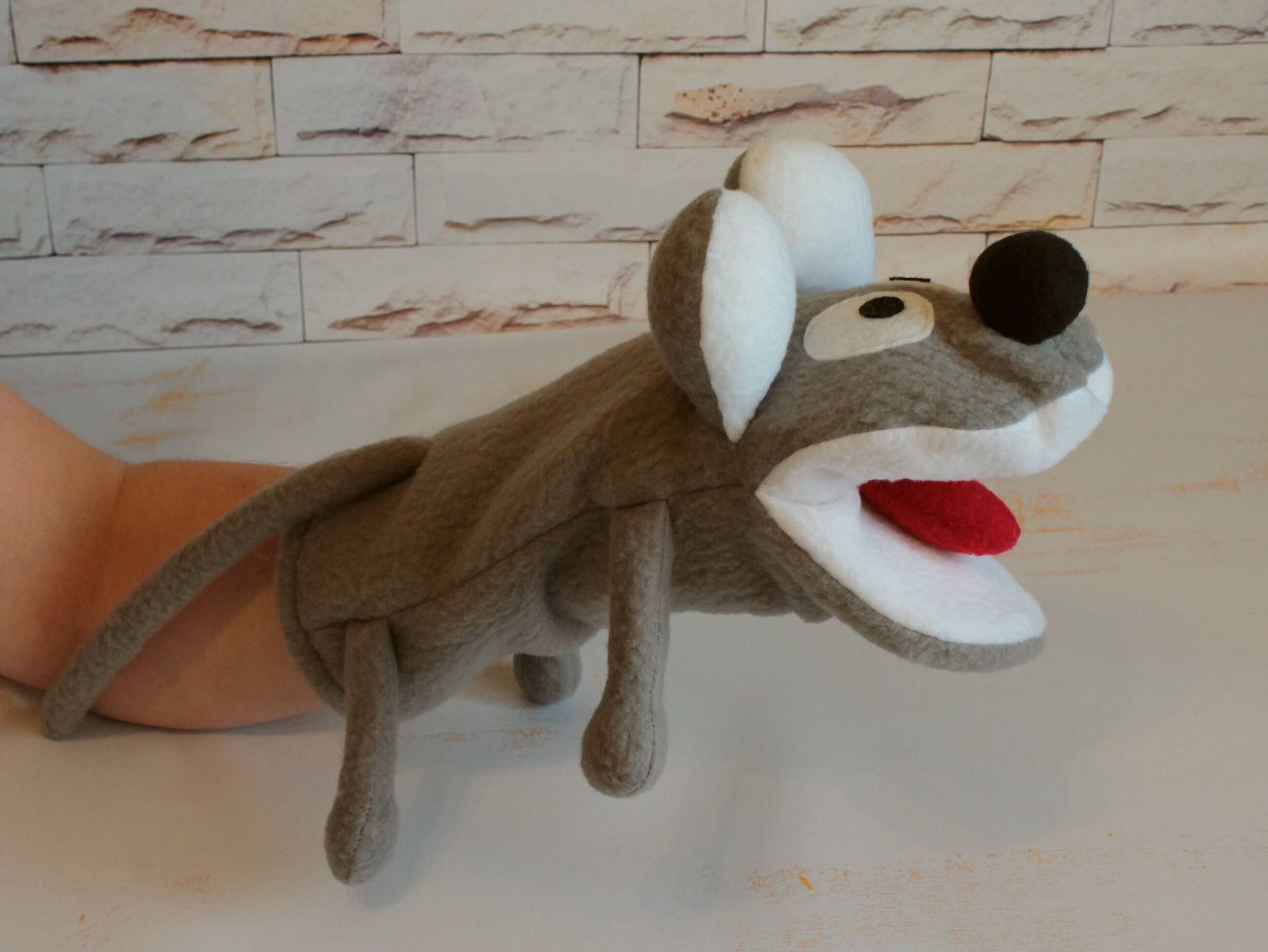 Gray mouse hand puppet for kids Social skills movable mouth Etsy