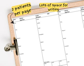 Editable 2 Patient Per-Sheet, To-do listing, Nurse Report Sheet, Single page, Medsurg Report Sheet, Handoff for Nursing Students, New Grads