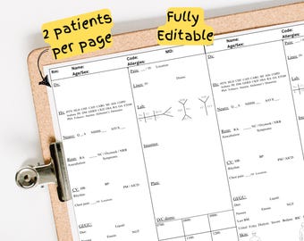 Editable 2 Patient Per-Sheet, To-do listing, Nurse Report Sheet, Head to toe, Medsurg Report Sheet, Handoff for Nursing Students, New Grads