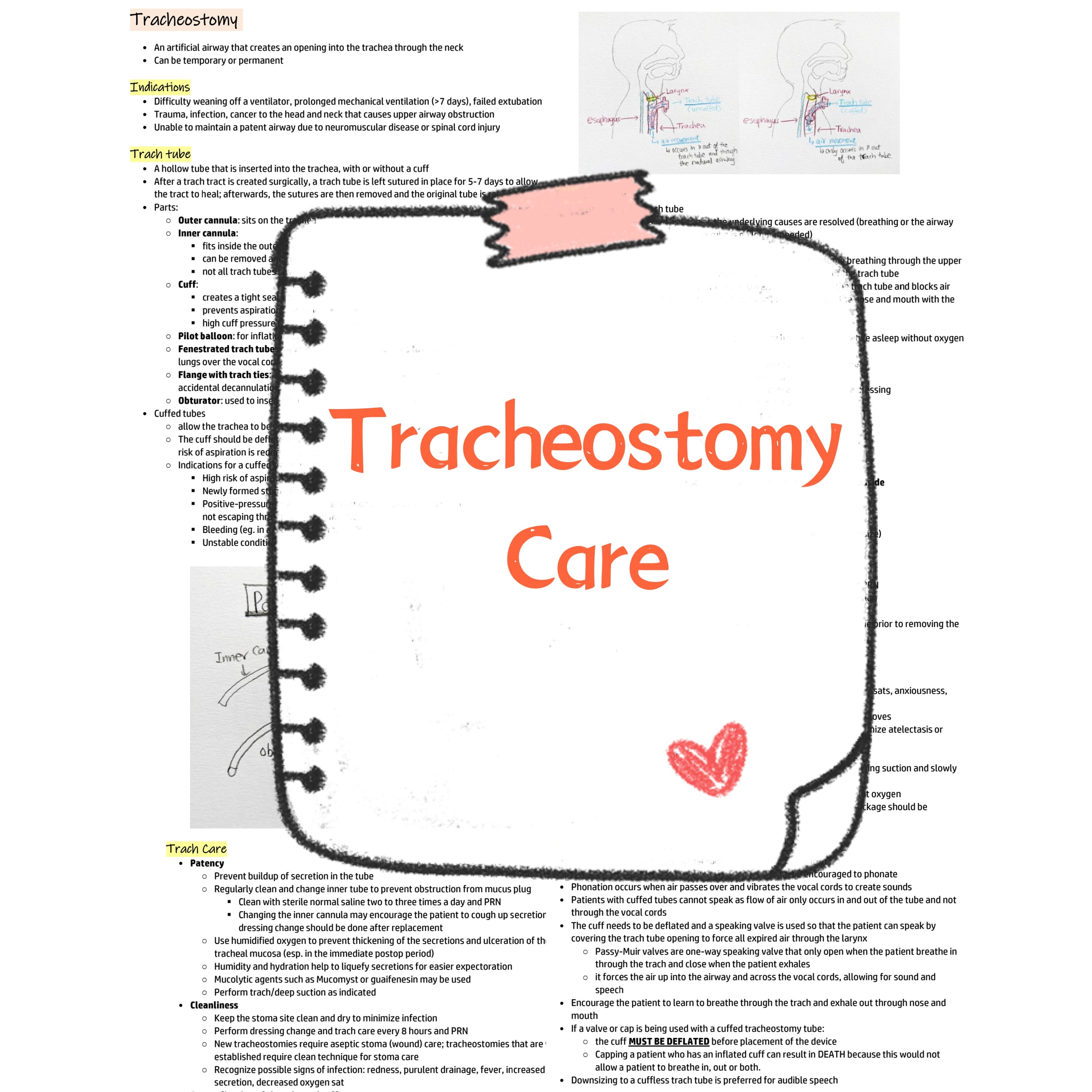 Tracheostomy Care, Trach Tube, Nursing Note, Study Guide Etsy