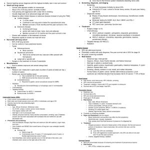 May include: A white background with black text outlining the risk factors, symptoms, and treatments for various types of cancer, including lung, gastric, anal, pancreatic, and cervical cancer.