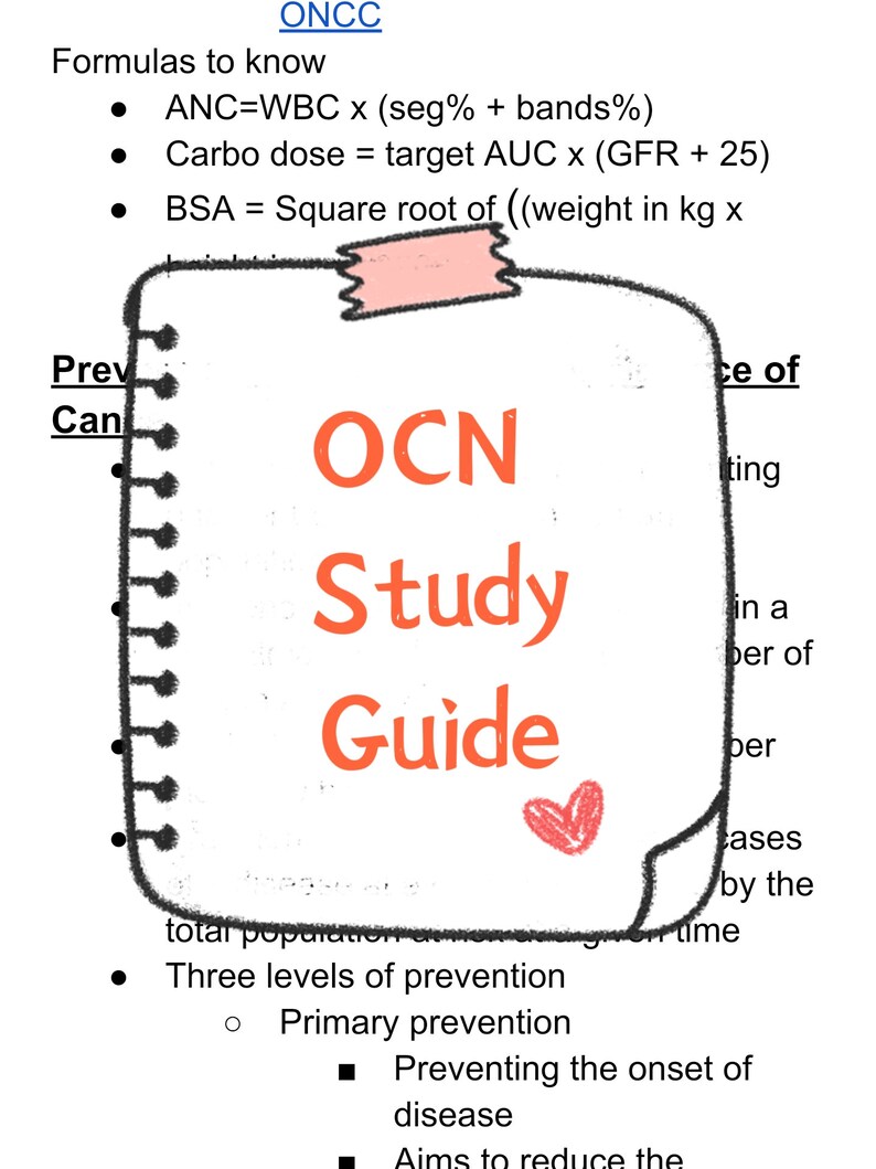 Oncology Certified Nurse Study Guide OCN Test Nursing Notes Etsy