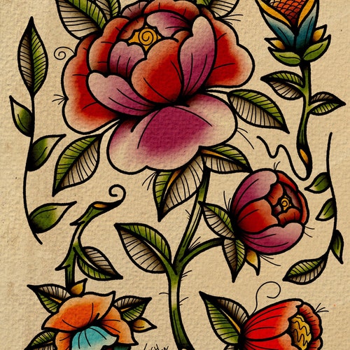 American Traditional Flowers  Traditional tattoo flowers Traditional  mandala tattoo Traditional tattoo design