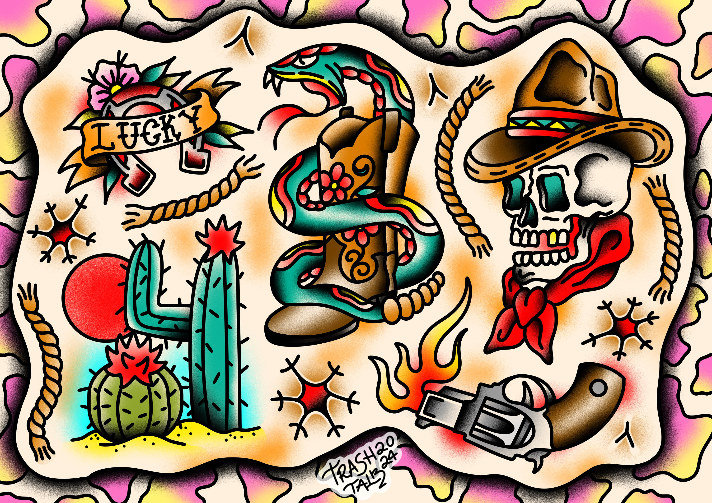 Cowboy Tattoo Flash Print – Vintage Western Art - Etsy