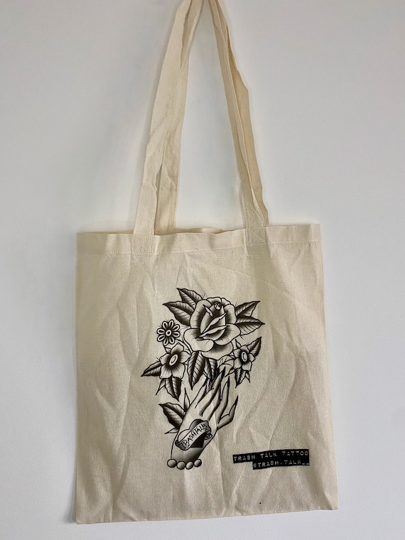 Borsa tote per tatuaggi: elegante design floreale con rose, borsa